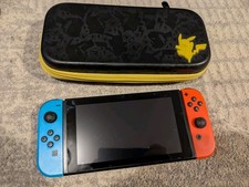 Nintendo Switch V2 Handheld Console - Neon Red/Blue - Pokémon Case & Good Screen