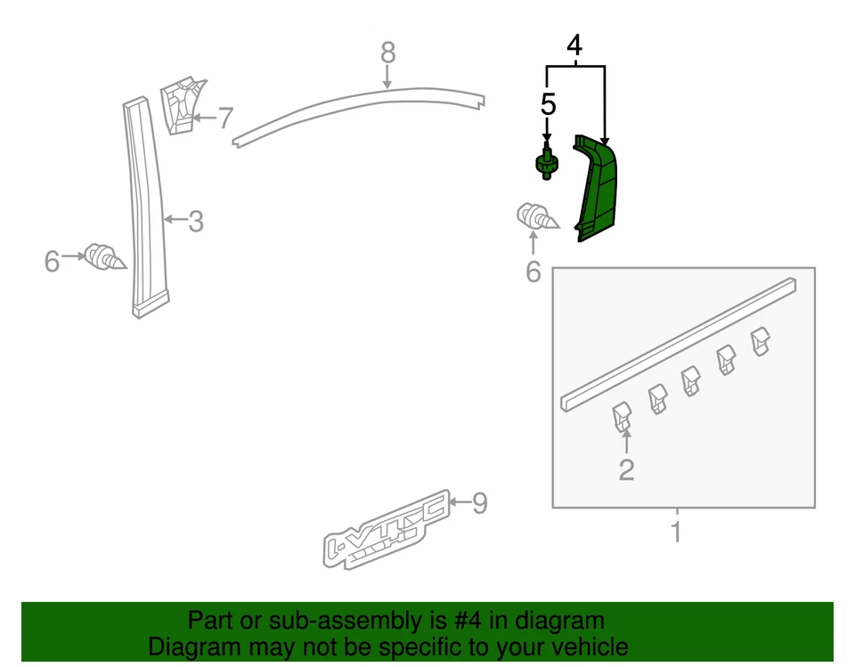 Genuíno Honda 2012-2015 Honda Civic - Guarnição R pilar da porta traseira 72721-TR3-A00 - Imagem 2 de 3