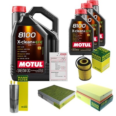 MANN Inspektionspaket 8L MOTUL 8100 X-CLEAN + EFE 0W-30 für VW Multivan VI 2.0