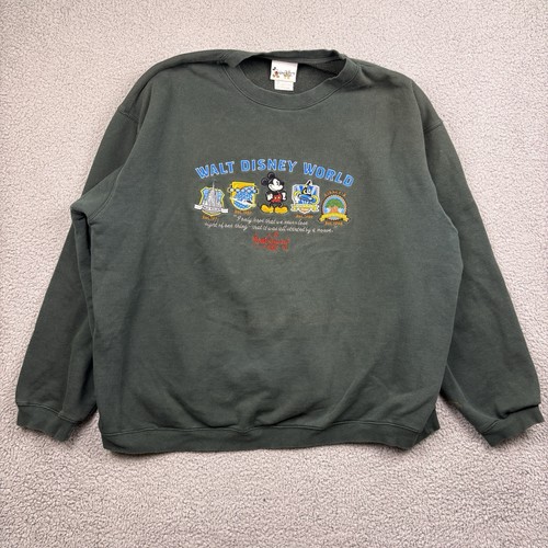 Vintage Disney Sweatshirt 3XL Green Mickey Mouse Crewneck Pullover Embroidered