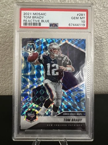2021 Panini Mosaic Tom Brady Super Bowl MVPs Reactive Blue #281 PSA 10 Patriots