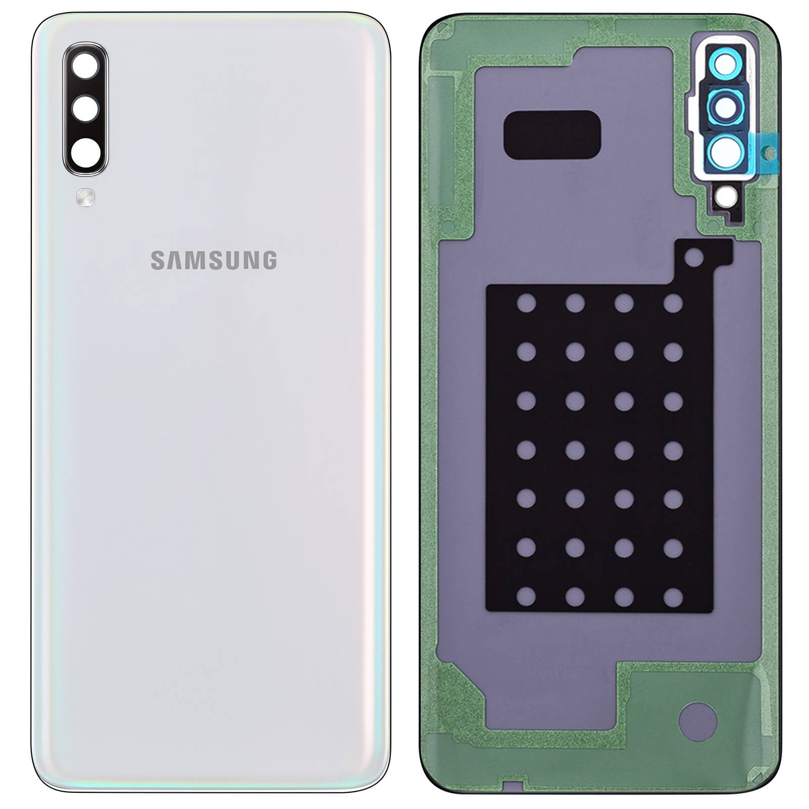 Façade arrière Galaxy A70 blanche de remplacement originale pour châssis mobile
