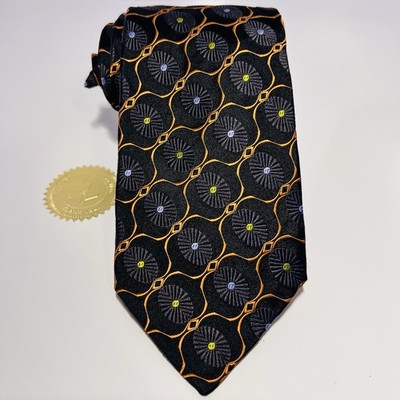 ROBERT TALBOTT Best Of Class Black Silk Tie w Orange Accents, Green&Blue Dots 