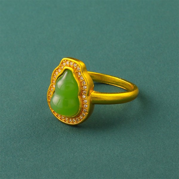 Alternate view of Gold Plated Rhinestone Fortune Adjustable Ring Chinese Style