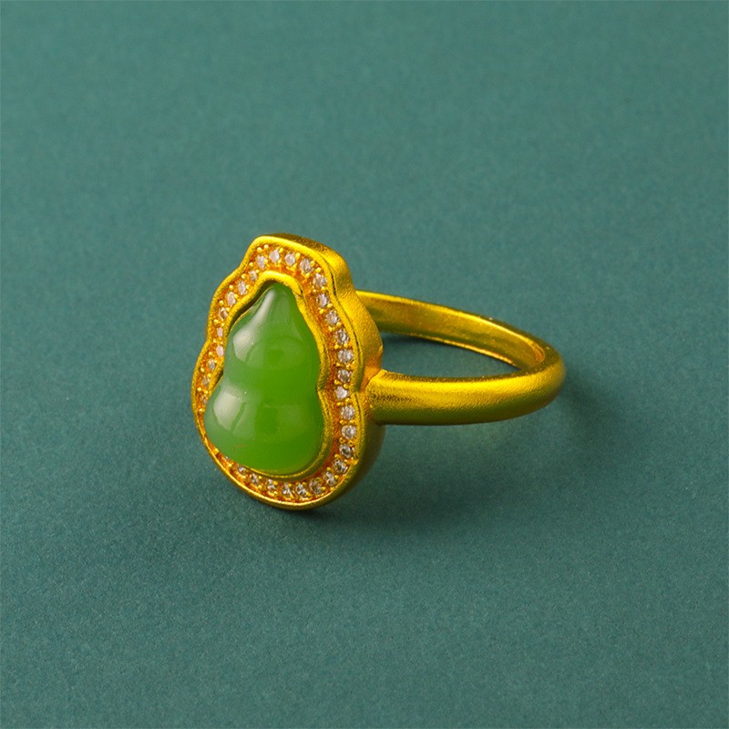 Gold Plated Rhinestone Fortune Adjustable Ring Chinese Style - Product main view