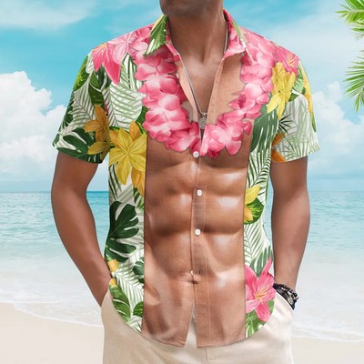 Funny Abs Tropical Flowers Aloha Custom Hawaiian Shirt Beach
