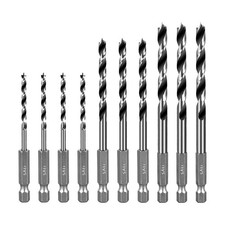 10 PCS Brad Point Wood Drill Bit Set Carbon Steel 1/4 Inch Hex Shank Plywood