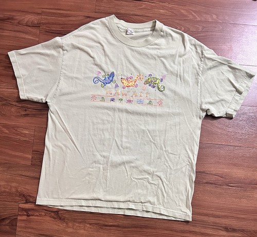 Alstyle Apparel & Activewear Vtg 1990s Hawaiian Colorful Geckos Tshirt Mens XL