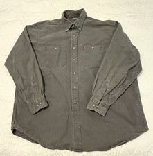 Vintage Carhartt Mens Work Shirt Canvas Rugged Khaki Button Up Shirt Large READ