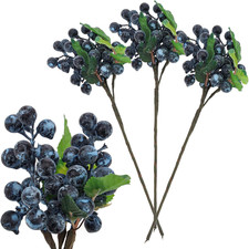 Blueberry Stems - Fake Berry Floral Picks, 3 Pack for Centerpieces Decor