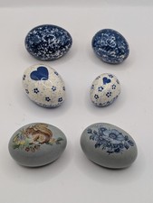 Vtg Lot Of 6 Pottery Hollow Ceramic Eggs Hearts Floral Squirrel Easter Spring