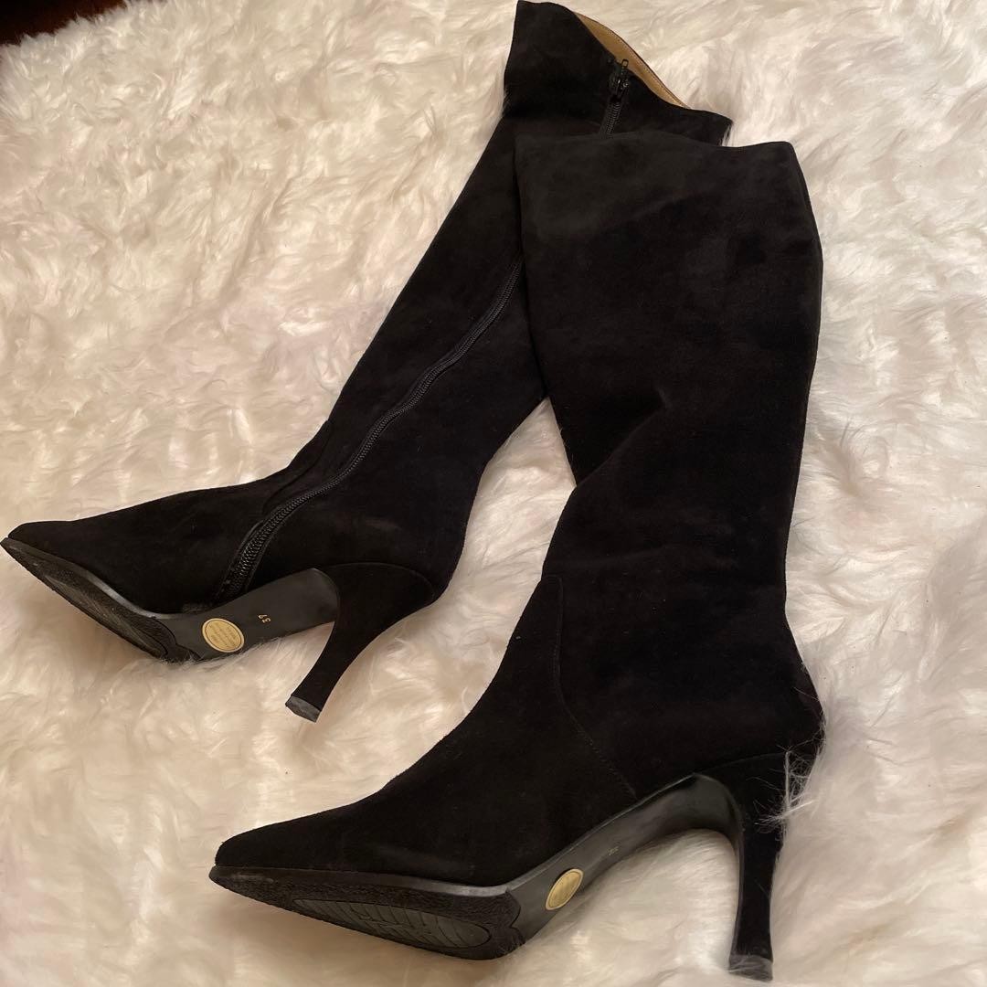 Saint Laurent Long Boots Shoes EU 37 US 7 Suede Black Authentic thumbnail 5