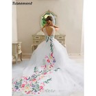 Romantic Floral Appliques Lace A-Line Wedding Dresses Sleeveless Bridal Gowns