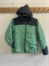 Patagonia Puffer Winter Jacket Hooded Zip Black Green Poly Fill Kids 14