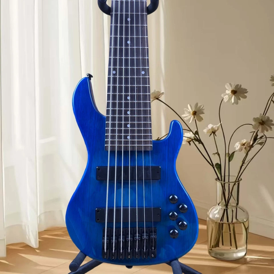 Bajo Eléctrico de 7 Cuerdas Cuerpo de Ceniza Cuello de Arce Bajo Azul Transparente Foto 3 de 4