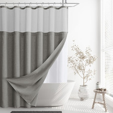 Linen Shower Curtain 72 Inches for Bathroom Grey Double Layer  6Ft, Curtains wi