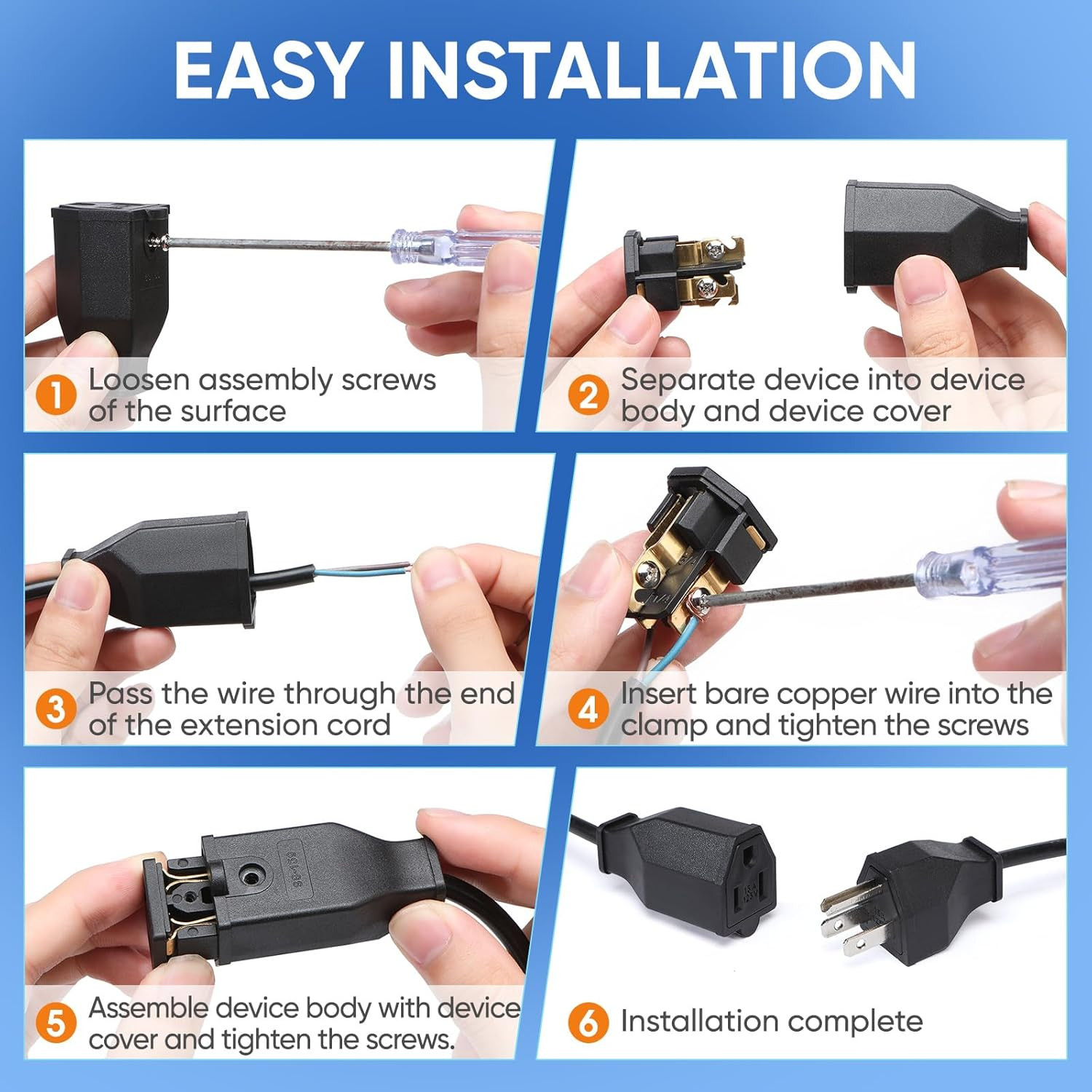 Extension Cord Repair Replacement Ends,Male and Female Electrical Plug Ends，Male