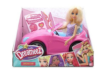 B2X Dreameez Modepuppe mit Rosa Cabrio Auto 29cm mit Platz fuer zwei Puppen