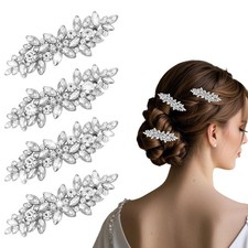 4PCS Rhinestone Hair Clips,Sliver Wedding Hair Clips for Women, Fancy Flower ...