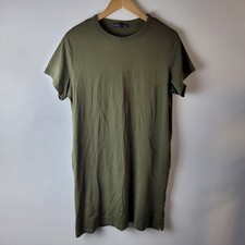M&S Women Size 12 Khaki Green Stretch Short T-shirt Dress Casual Smart Relax