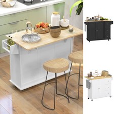 Rolling Kitchen Island with Drop Leaf, 3 Drawers and Spice Rack