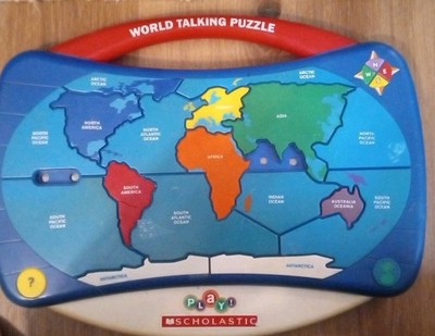 Vintage Scholastic Near Complete Talking World Map Geography, Works 