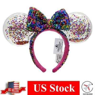 Disney's Sequin Rainbow Edition Minnie Ears Confetti Star Sparkle Headband US