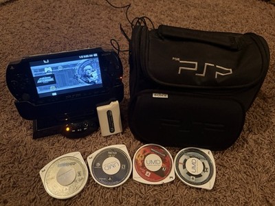 Sony PSP-1001 PlayStation Portable Black Bundle w/ Dock, Case, Games +