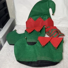 Lot 4 Pc Felt Christmas Elf Costume Accessories Set Elf Hat Shoes Socks Adult OS