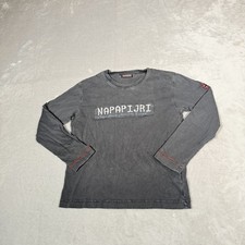 NAPAPIJRI Shirt Womens 10 Gray Spell Out Logo Graphic Long Sleeve Casual