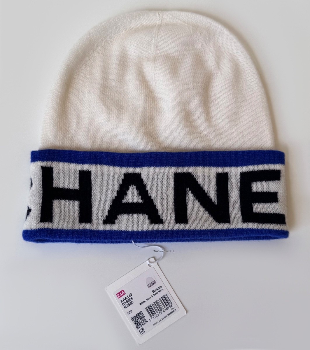 NEW 24A CHANEL WHITE BLUE NAVY CASHMERE HAT CAP BEANIE | eBay
