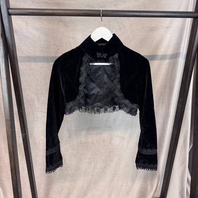 Punk Rave Gothic Victorian Black Velvet Shawl Jacket Top Size M
