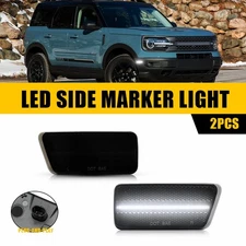 Smoked Side Front Marker Lights For Ford Bronco Sport 2021-2023 White LED