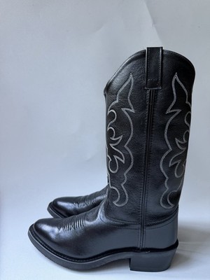 Old West Men's Black Leather Embroidered Cowboy Western Boots TBM3010 Size 7 D