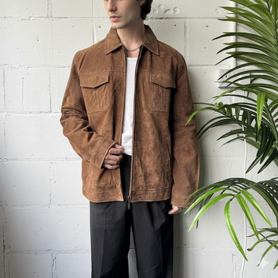 Men's Suede Leather Jacket Tan Brown Trucker Coat Western Vintage Style Zip Up