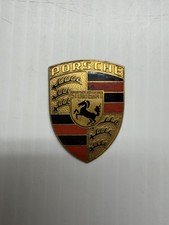 Vintage PORSCHE Grill Badge Emblem Orange Bar Hood Crest Ornament 1 1/4 x 1 5/8”