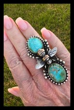 NAVAJO ~SONORAN GOLD ~TURQUOISE ~TWO STONE~🐝 BEE ~RING ~RUSSELL SAM