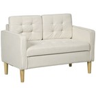 Cream Compact Loveseat Sofa 2 Seater with Storage, Eucalyptus Wood, 117x62cm