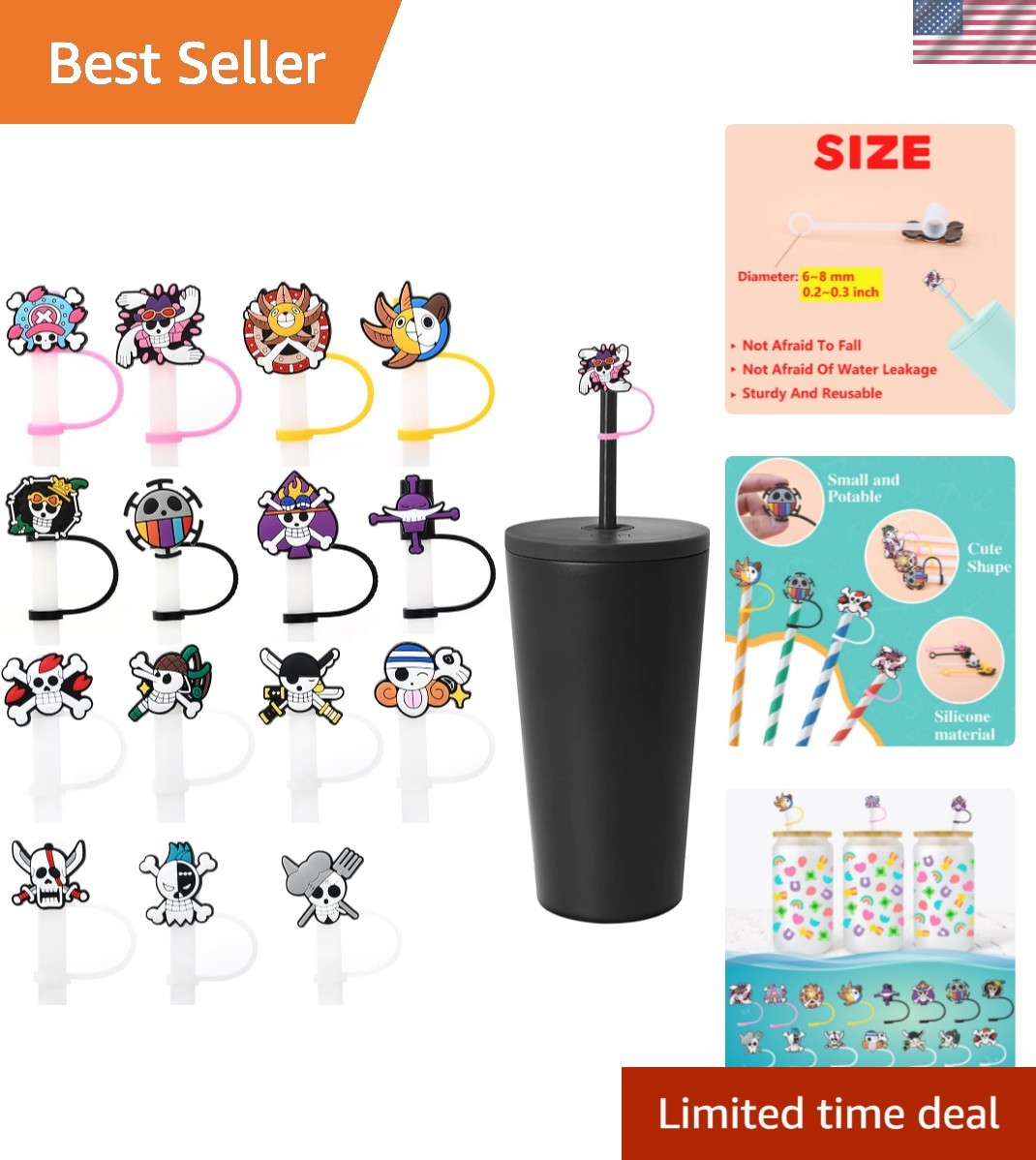 Cool Anime Straw Covers 15 Pcs 6-8 mm 0.2-0.3 Inch