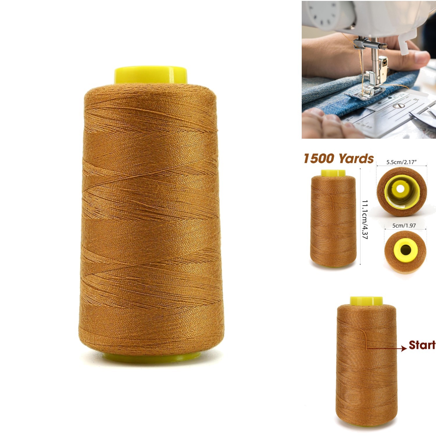 1500 Yard Heavy Duty Polyester Denim Thread Cone 20s/2 Strong Thick Bonded Spool