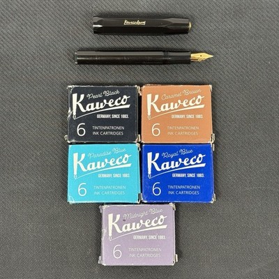 Kaweco Sport Fountain Pen German Black Fine Nib & 31 Color Ink Cartridges Bundle