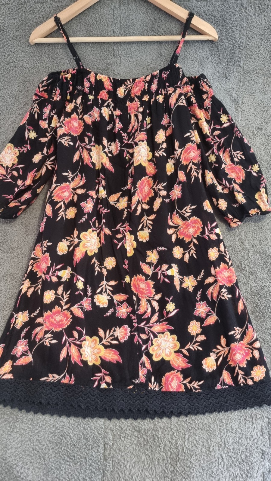 Select Womens Black Floral Off Shoulder Dress UK 12 Viscose Adjustable Straps image 10