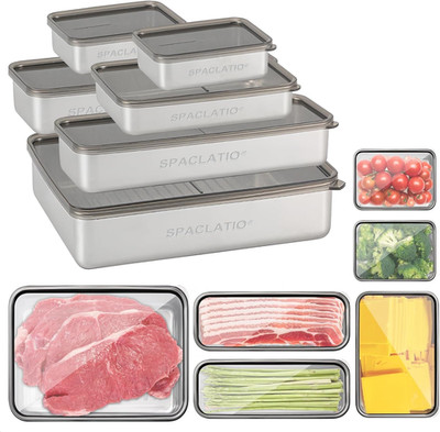6 Pack Bacon Cheese Container for Refrigerator, 304 Stainless Steel Airtight Del