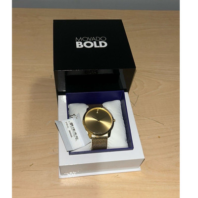 Movado Bold Gold Mesh Quartz Water-Resistant Men's Wristwatch with Box