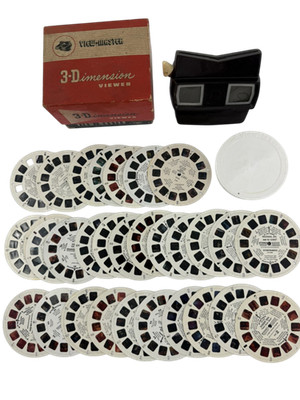 View-Master Vintage 1950s Bakelite Model E 3-Dimension 3D Viewer, Box & 30 Reels