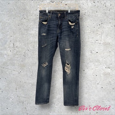 American Eagle Extreme Flex Blue Skinny Distressed Jeans Men s Blue Sz 30x30