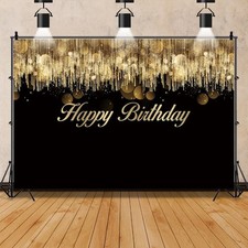 7x5ft Black Gold Happy Birthday Backdrop for Women Men Happy Birthday Photogr...