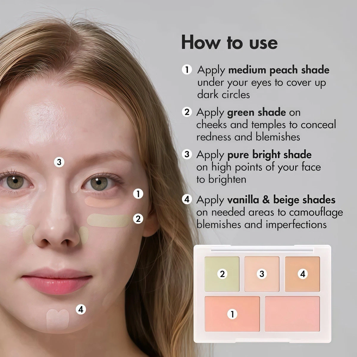 LUNA Colour Corrector Brightening Concealer Makeup Palette | 01 CLEAR COVER