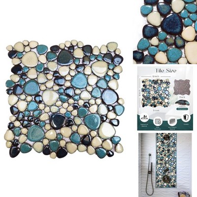 Primoon Pebble Tiles 5 Sheets Aqua Teal Blue for Wall Backsplash Shower Floor