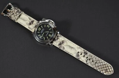 BRACELET DE MONTRE 26 24 22 MM BLANC NOIR MAT VÉRITABLE PEAU SERPENT PITON MA... - Photo 1/4